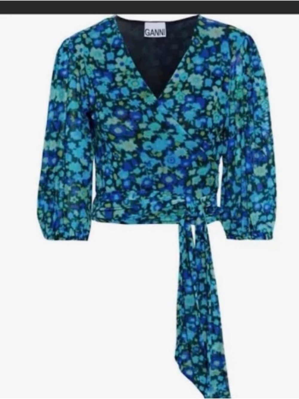 Ganni Mesh Floral Wrap Blouse